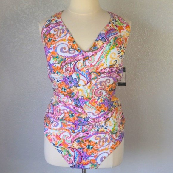 Lauren Ralph Lauren Swim Lrl Paisley Tankini Top High Waisted